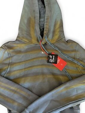 Diesel Olive and Gray Striped Hooded Sweatshirt